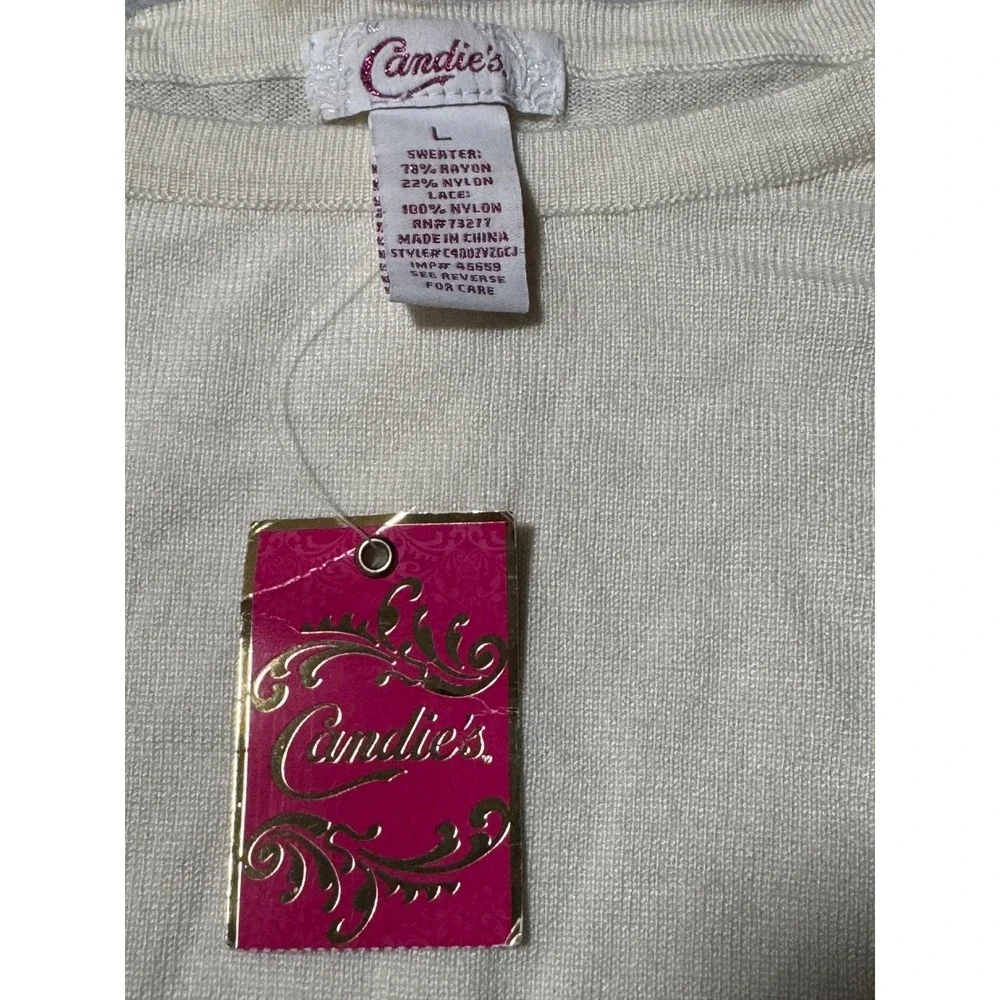 Candie's Women's Lightweight Knit Sweater Long sleeve Ivory Cream NWT ;